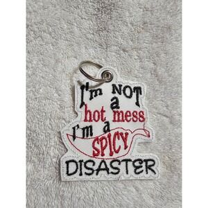 Spicy Disaster‎ Keychain Embroidered Funny Hot Mess Keyring Bag Charm Gift